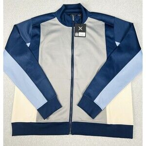 GSTQ Knit Track Jacket Mens XL Blue Gray Colorblock Full Zip Athletic Portugal